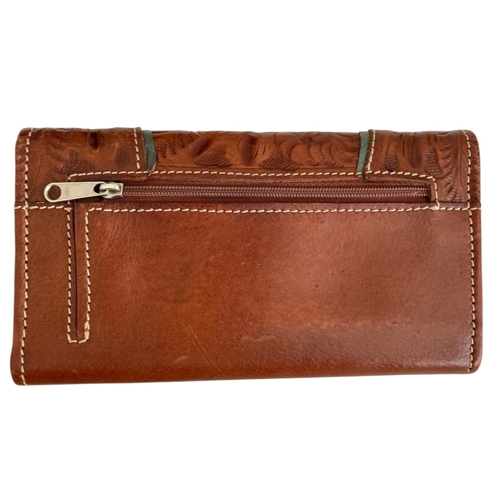 AMERICAN WEST Embossed Leather Studded Trifold Wallet Western Brown - Picture 4 of 9